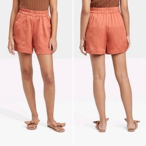 Satin High Rise Pull On Shorts